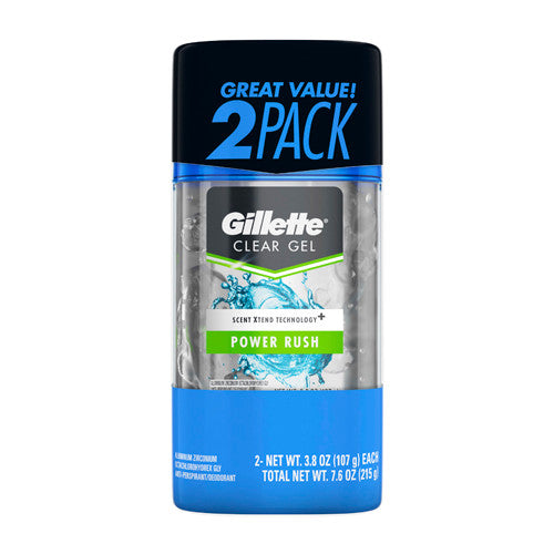 Gillette Clear Gel Antiperspirant and Deodorant Twin Pack, Power Rush, 3.8 Oz, 2 Ea